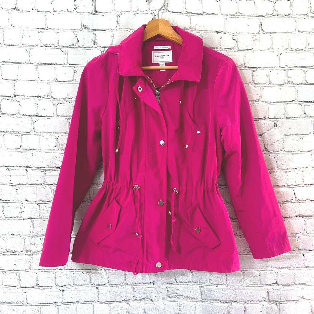 Charter Club Petite Small Pink Water Resistant Anorak Hooded Rain Jacket